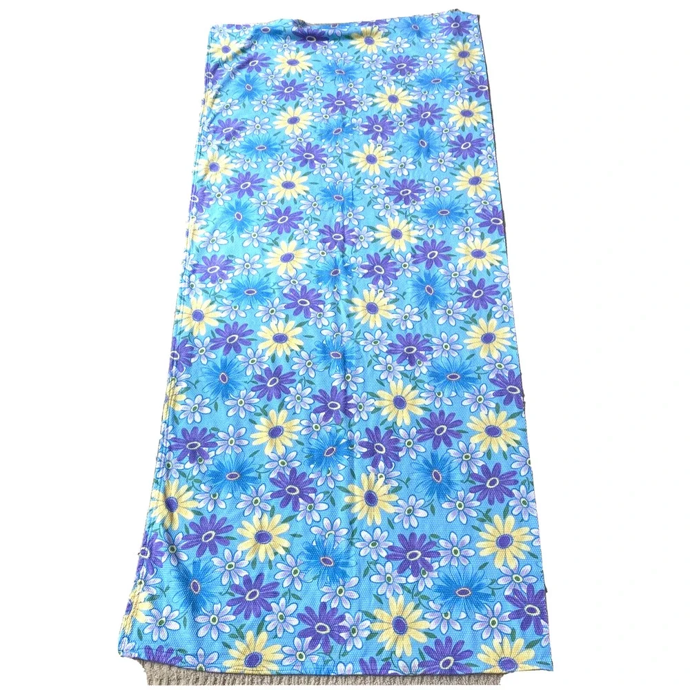 Retro Mod Flower Power Tablecloth Table Topper Blue & Yellow Picnic Handmade
